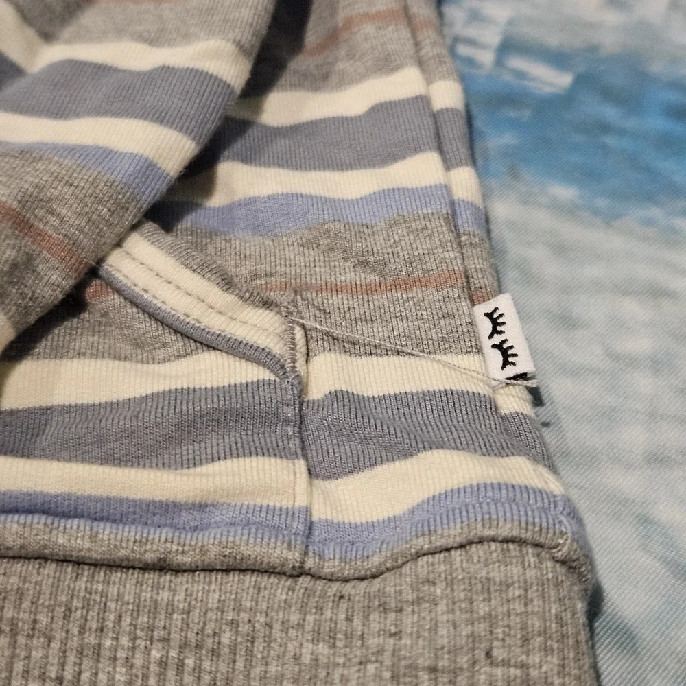 Play By Little Sleepies Gray Blue Striped Hooded Zip Bamboo Jacket Size 5
